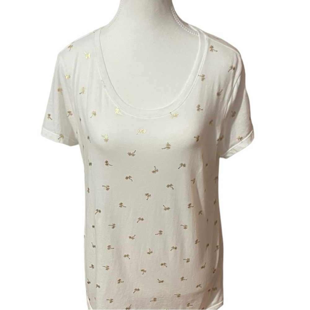 Gap Gold Palm Trees Tee Womens Large White and Gold T Shirt Summer Crew Neck